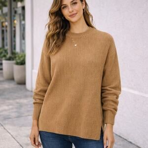 Everlane SZ XXS Oversized Crew In Luxe Merino Sweater - Deep Camel NWT $148